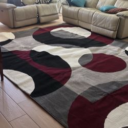Large Modern Abstract Carpet- Burgundy/ Black/ Grey