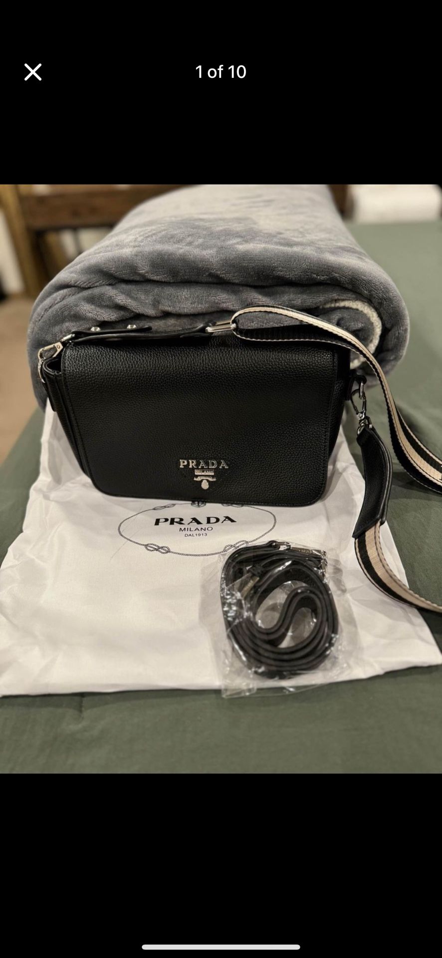 Prada Black Flap bag Medium Size 2 Shoulder Straps Silver Hardware