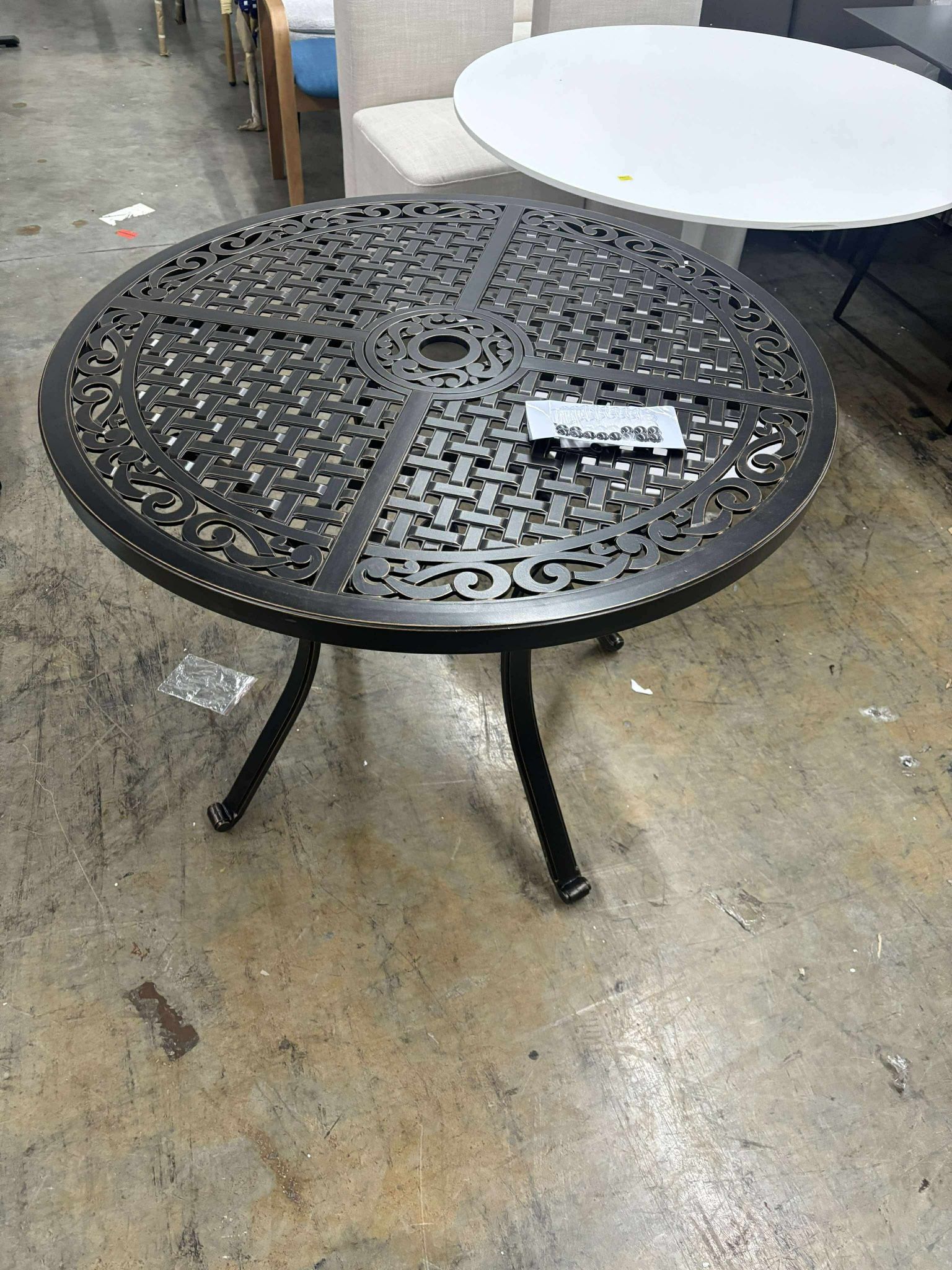 PURPLE LEAF 37" Outdoor Cast Aluminum Round Dining Table with Umbrella Hole Patio Furniture