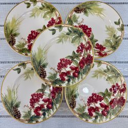 (5) Williams Sonoma Berry Wreath Salad Plates