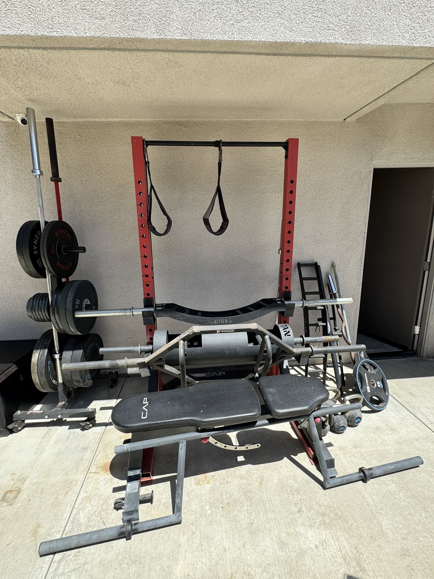 Gym Set With Benches, Weights, Treadmill Etc.