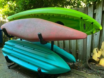 4 sit-on-top kayaks, kayak rack, and all gear
