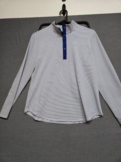 Chico's Striped Mock Neck Long Sleeve Top White Blue Size 1 M