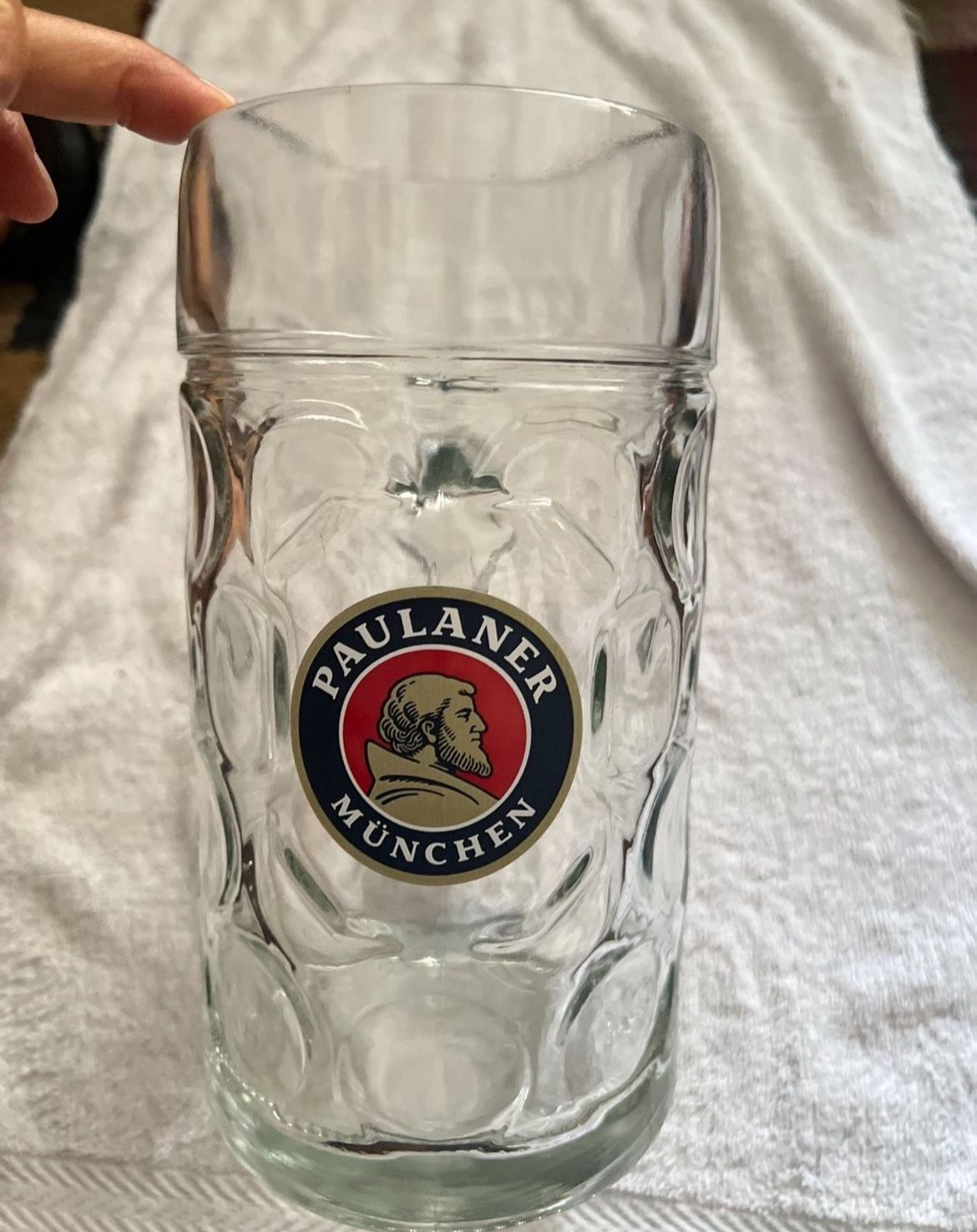 Beer Stein 1 Liter Glass Dimpled German 