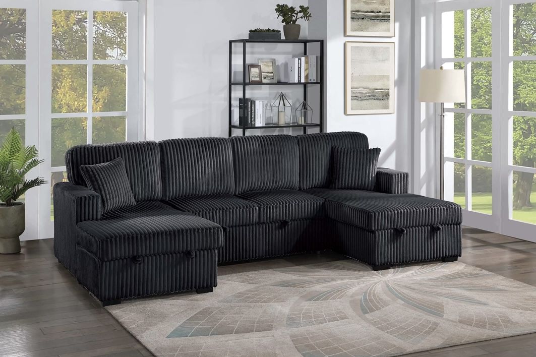 Corduroy Sectional Sleeper Sofa With Storage