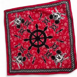 Disney Cruise Line Pirate Night red bandana/scarf featuring Mickey Mouse and Minnie Mouse pirate motifs 