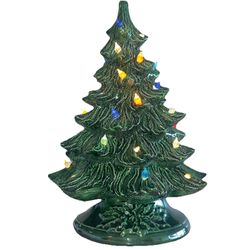 Handmade 18" x 12" Ceramic Christmas Tree Lamp Colored Pegs Light Up VINTAGE