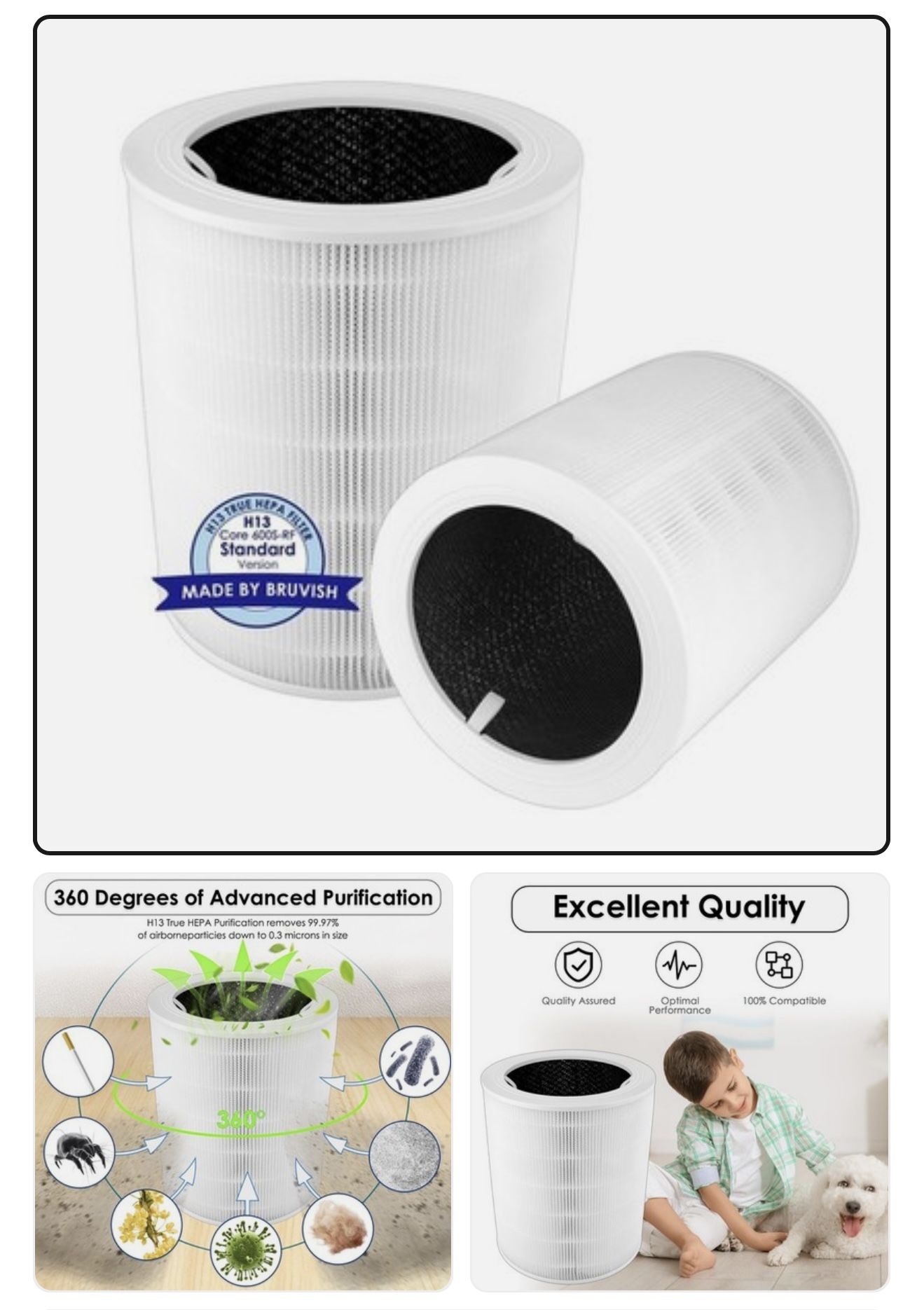 pulluty 2 Pack Core 600s Replacement Filter For Levoit Core 600s-P Air Purifier, Core 600s H13 True Hepa Filter, 3-In-1 Activated Carbon Filters For L