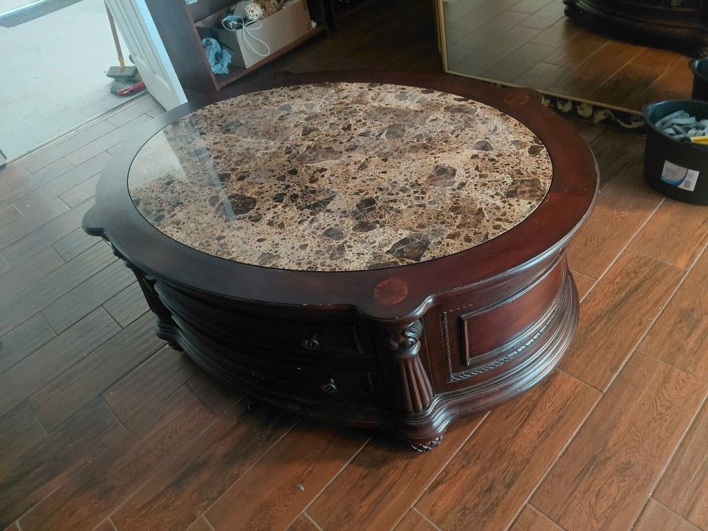 Unique Dark Wood Coffee Table With Tile Top
