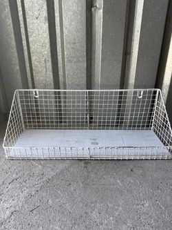 White Wire Wall Shelf with Wood Base