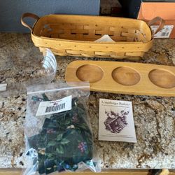 Longaberger RARE Vintage Small Flower Basket Wooden Riser Plast Pro Emerald Vine Liner 