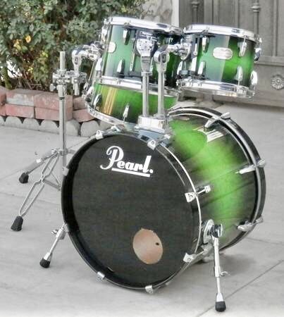 FREE DELIVERY! Pearl Session Custom 4 Piece Drum Set Green Burst. All maple shells