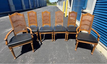 Vintage Drexel Dining Chairs Set of 6 Cane Back Dining Chairs – 2 Armchairs & 4 Side Chairs