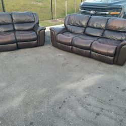 Reclining Leather Couch Set 