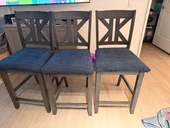 Coaster Furniture Set of 3 Gray And Blue Upholstered Counter Height Bar Stools
