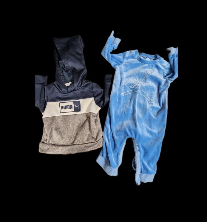 Baby boy Size 3-6 Months Puma Sweatshirt and Jordan Velvet Romper Bundle