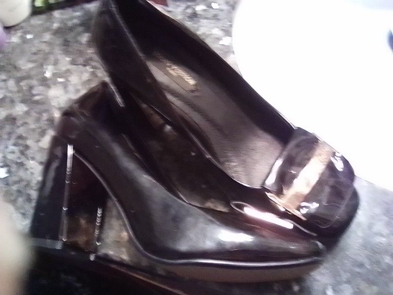 Black Patent Leather Heel With Gold Plate