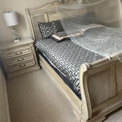 High End Bedroom Set  W/ King Bed, Mattress, New 2 Night Stands And Large Table  Paid $4500 Sacrifice $1400 For Everything  Must Pick Up! Solid Walnut