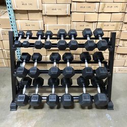 New 5LB-50LB Set of Rubber Hex Dumbbells Pairs Total 550LBS With Rack