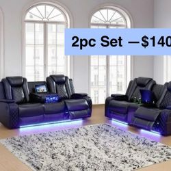 💥FREE DELIVERY💥Brand New POWER, LED, USB  2PC Reclining Sofa Loveseat Set 