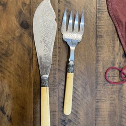 H.F & Co. Silver Plate Master Fish Fork and Knife Set - 1910