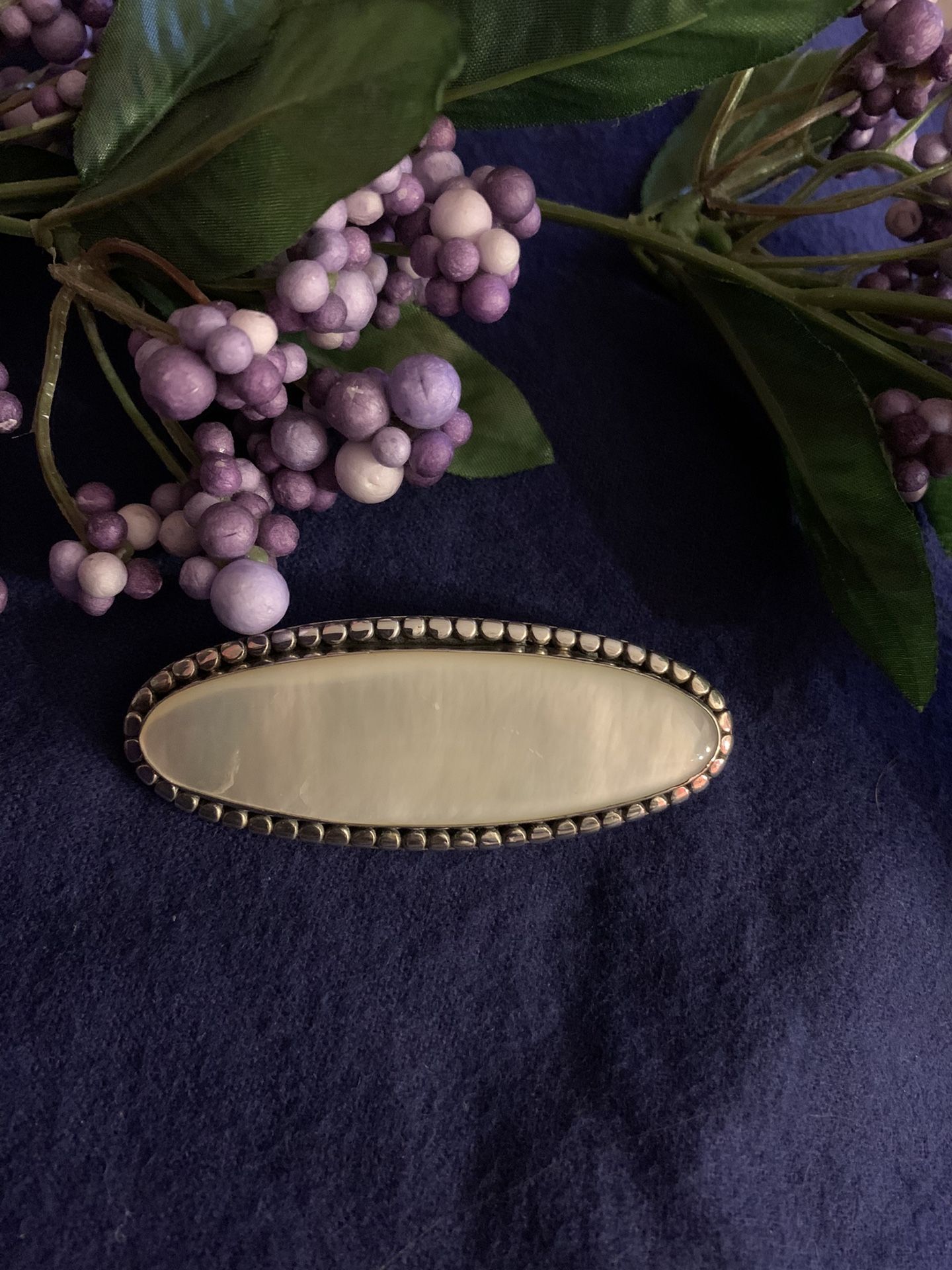 Vintage Solid Sterling & Moonstone Heavy Brooch