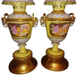 Antique French Sevres Porcelain Paír Of Urns Size 17x9