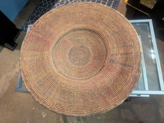 Large (26.5") Vintage Ethiopian Harari Basket- Leather & Cowrie Shells