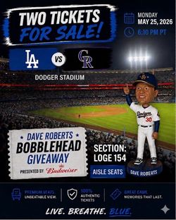 Dodger Tickets Dave Roberts Bobblehead