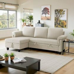 L-Shaped Sofa Bed with Convertible Chaise Longue