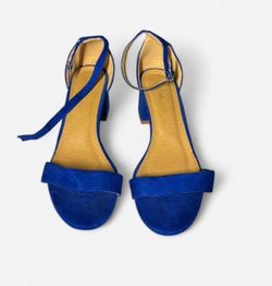 Blue Suede Block Heel Sandals