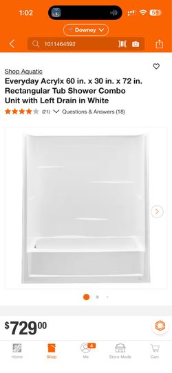 Everyday Acrylx 60 in. x 30 in. x 72 in. Rectangular Tub Shower Combo Unit with Left Drain in White
