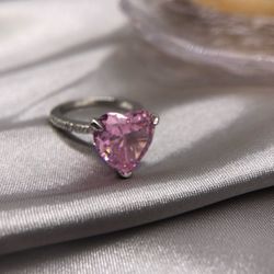 New 925 Sterling Silver Pink Diamond Ring, Size 5,6,7