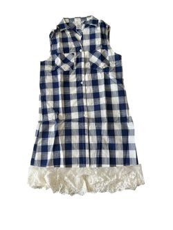 Vintage Gingham Lace-Hem Shirt Dress