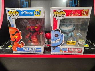 $40 obo - for both Funko Pop! Disney Red Jafar (As Genie) 356 with Protector 

Funko Pop! Aladdin Genie With Lamp 476 Hot Topic Exclusive Diamond Coll
