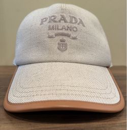 PRADA LINEN BLEND BASEBALL CAP 2HC179 ZPX BEIGE LEATHER TRIM L 59 MADE IN ITALY