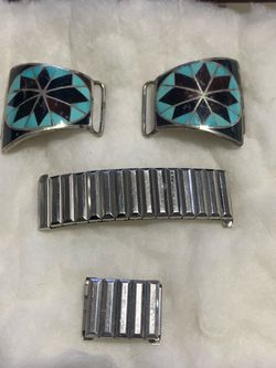 Native American Turquoise Inlay Belt Buckle Set