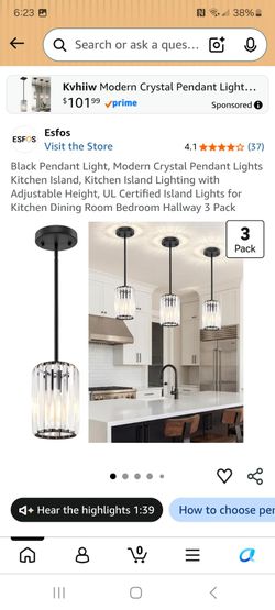 Beautiful black pendant light modern crystal pendant lights kitchen island  3 pack new in box pick up in pomona $75
