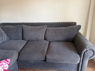 Gray Fabric Sofa with Nailhead Trim