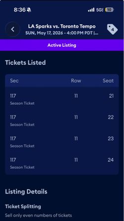 Los Angeles Sparks Tix (4 in total) 5/17 Game