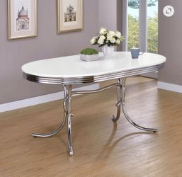 Coaster Retro Oval Dining Table 1950s Diner Style Chrome White Mid Century Modern(Or if selling the