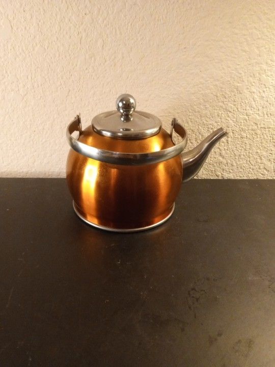 GORGEOUS Copper & Chrome Small Tea Infuser Kettle