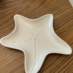 Starfish sea star 8" plate / trinket dish / white  Nautical beach coastal home decor