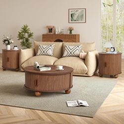 New in the box, three-piece coffee table set for living room with charging ports