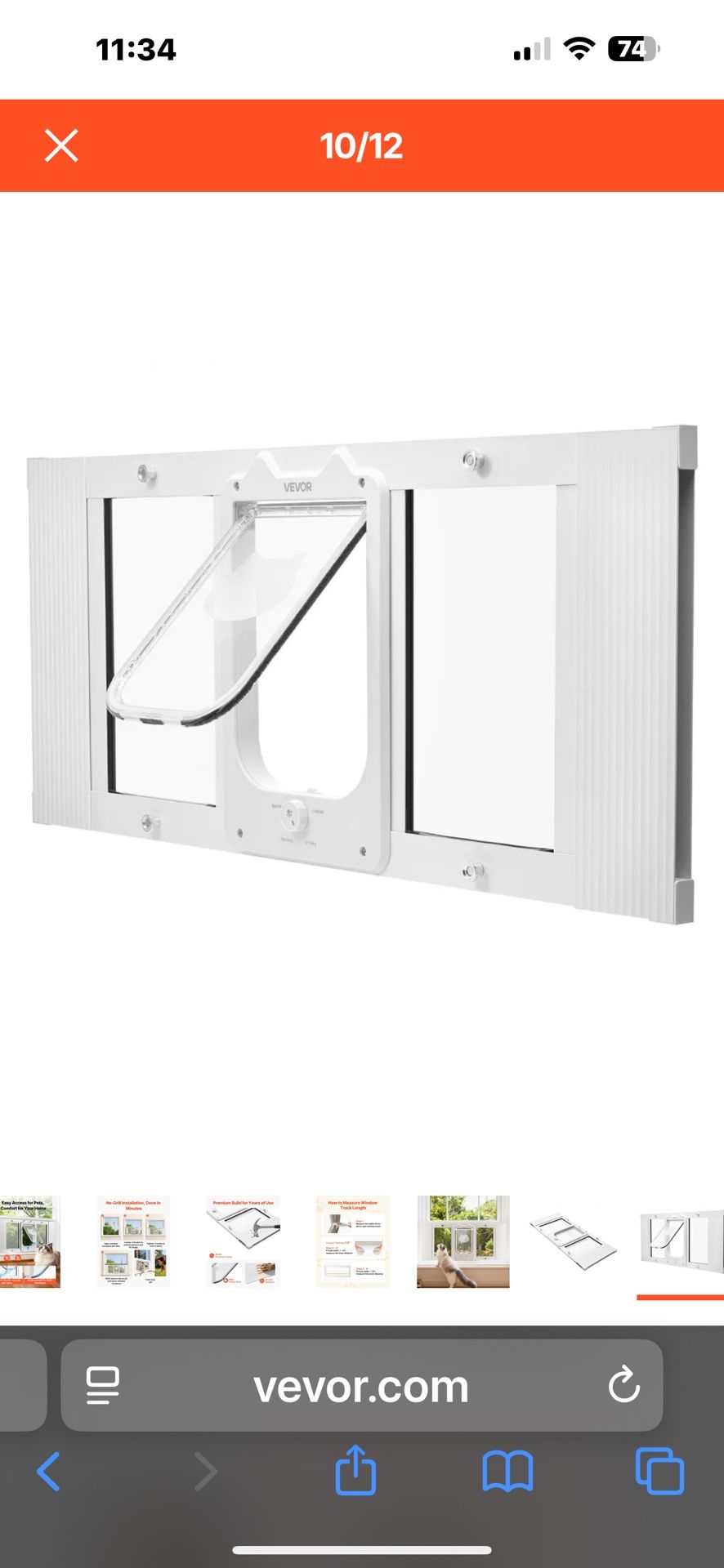 CAT DOOR FOR WINDOW, ADJUSTABLE TO FIT WINDOW WIDTH 31"-36" (read description)
