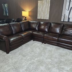 Modern High Quality Top Grain Leather 3 Piece Living Room Sectional Dark Brown