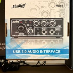 Moukey USB 3.0 Audio Interface, Microphone Preamps with 48V Phantom Power, 24 Bit, Support Smartphone, Tablet, Computer and Other Equipment Recording 