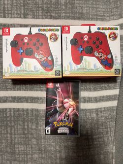 Nintendo Switch Super Mario Controllers & Pokémon Shining Pearl Bundle