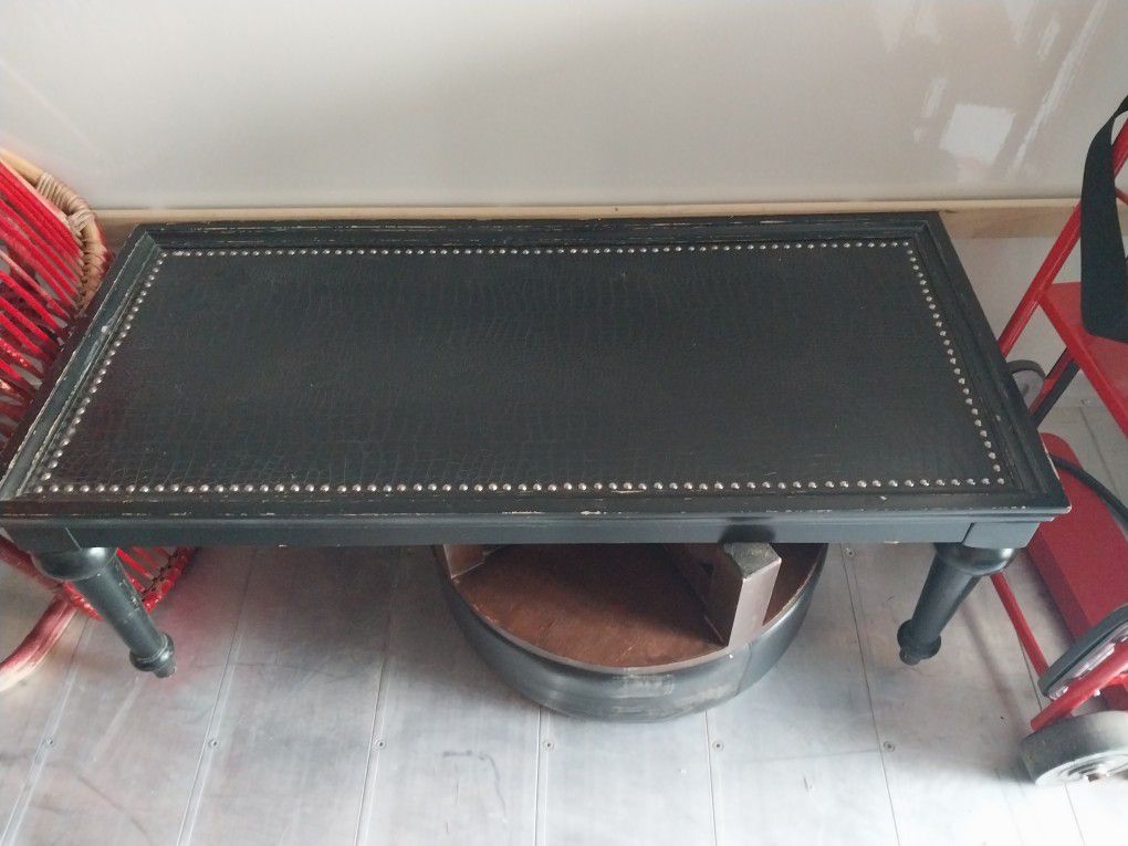 Shabby Chic Leather And Hobnail Topped Coffee Table