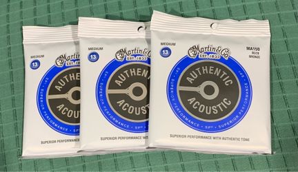 New 3 packages Martin MA150 Authentic Acoustic 80/20 Bronze Medium (.013 - .056) guitar strings.